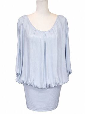 Catwalk Studio Silk Blouse with Band Bottom in Silver Color Large. Made in Italy